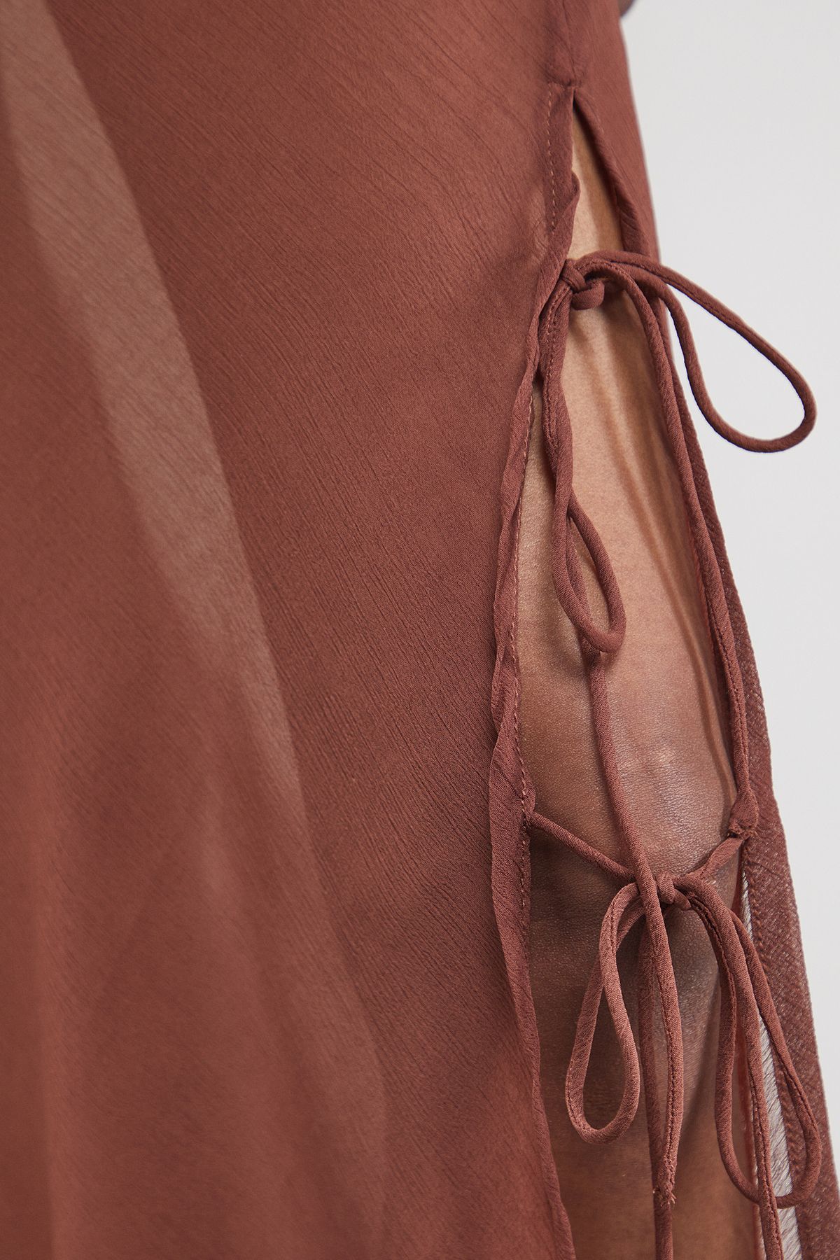 Warehouse Chiffon Tie Side Column Midi Skirt Chocolate image 4