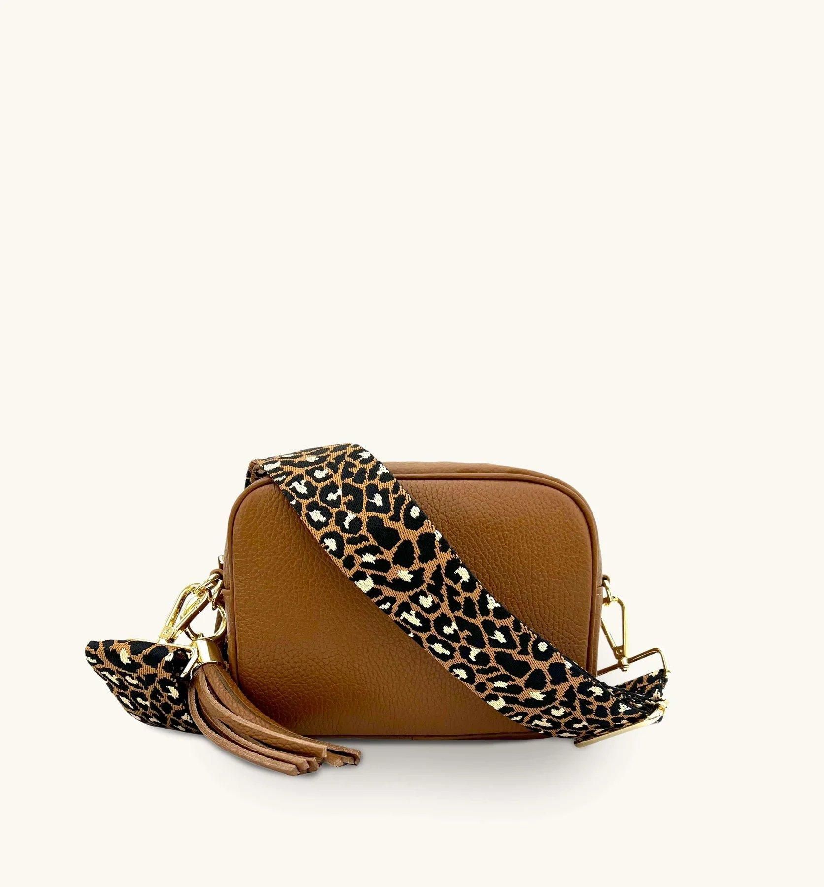 Apatchy London Tan Leather Crossbody Bag With Tan Cheetah Strap image 1