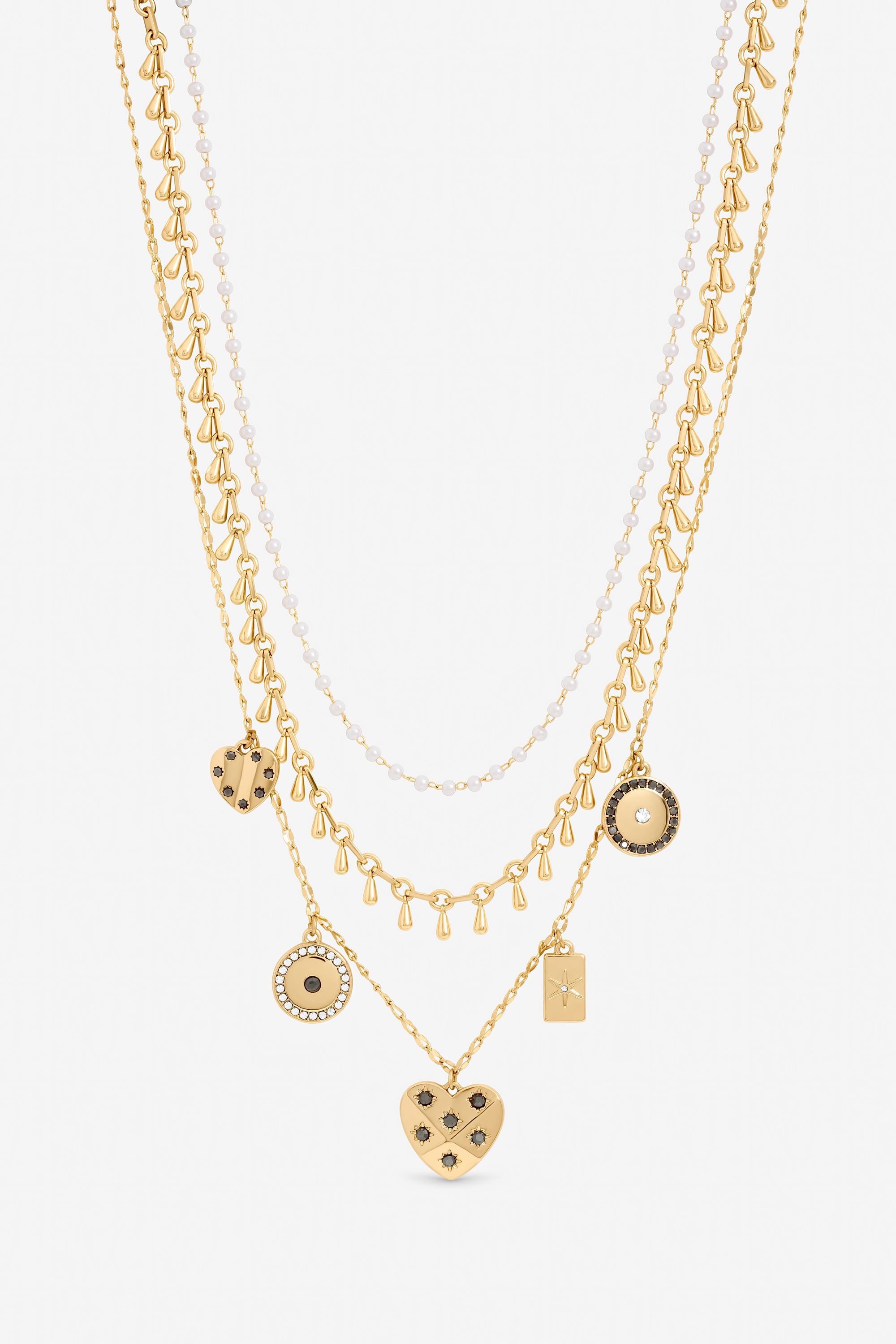 Mood Gold Plated Celestial Charm Multirow Necklace
