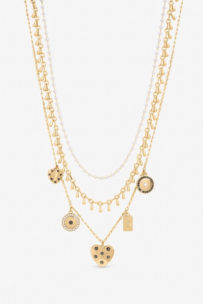Mood Gold Plated Celestial Charm Multirow Necklace