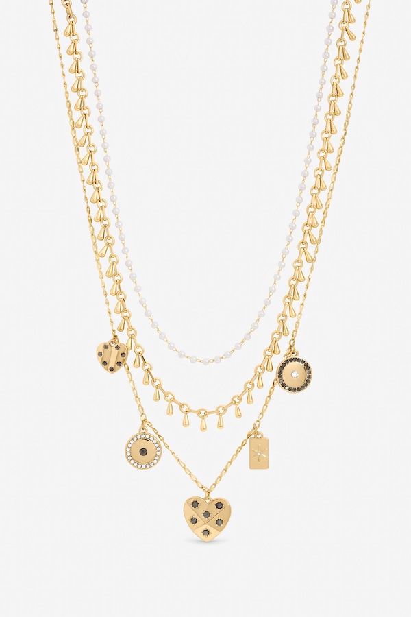 Mood Gold Plated Celestial Charm Multirow Necklace
