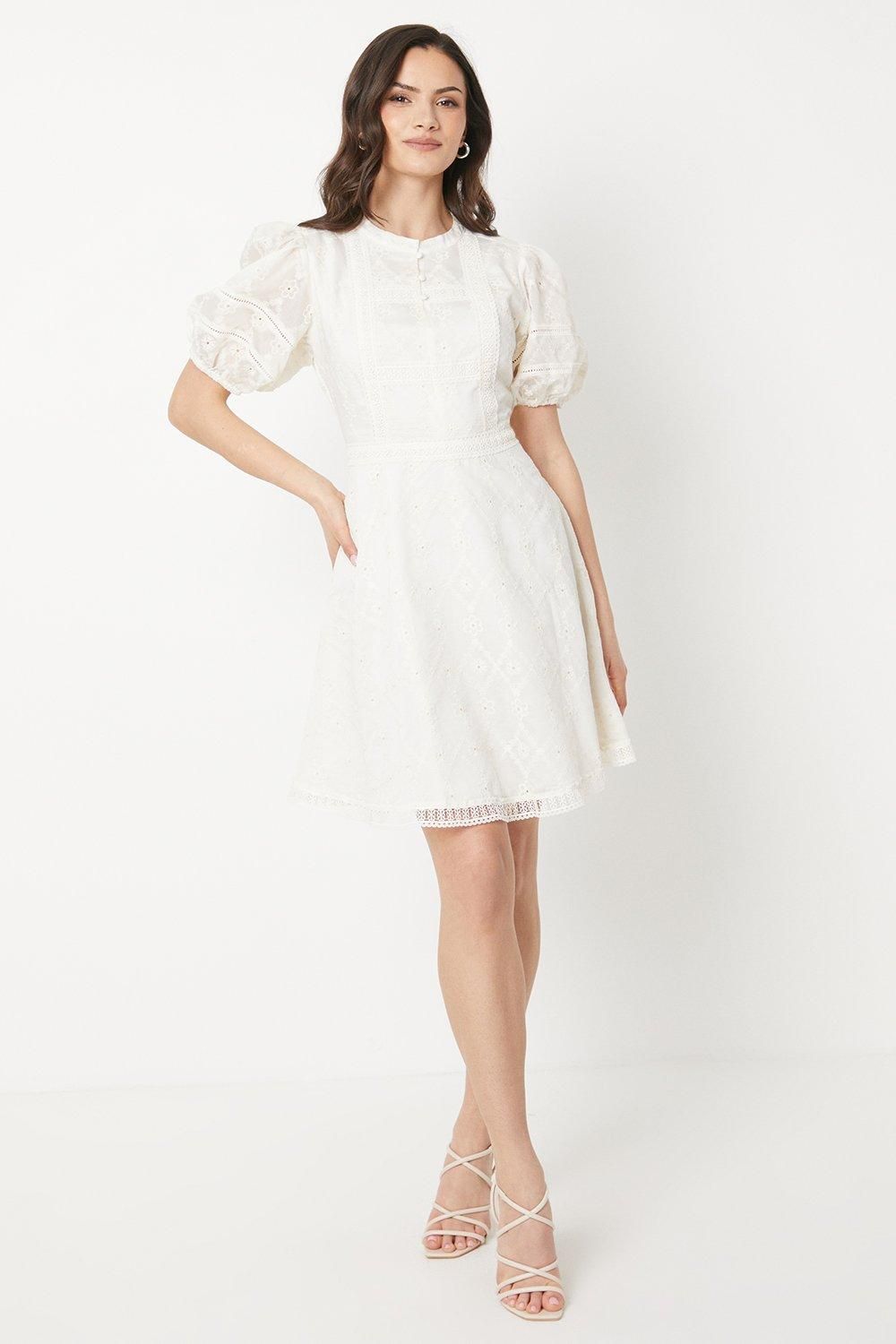 Oasis Ladder Trim Embroidered Mini Dress Ivory image 4