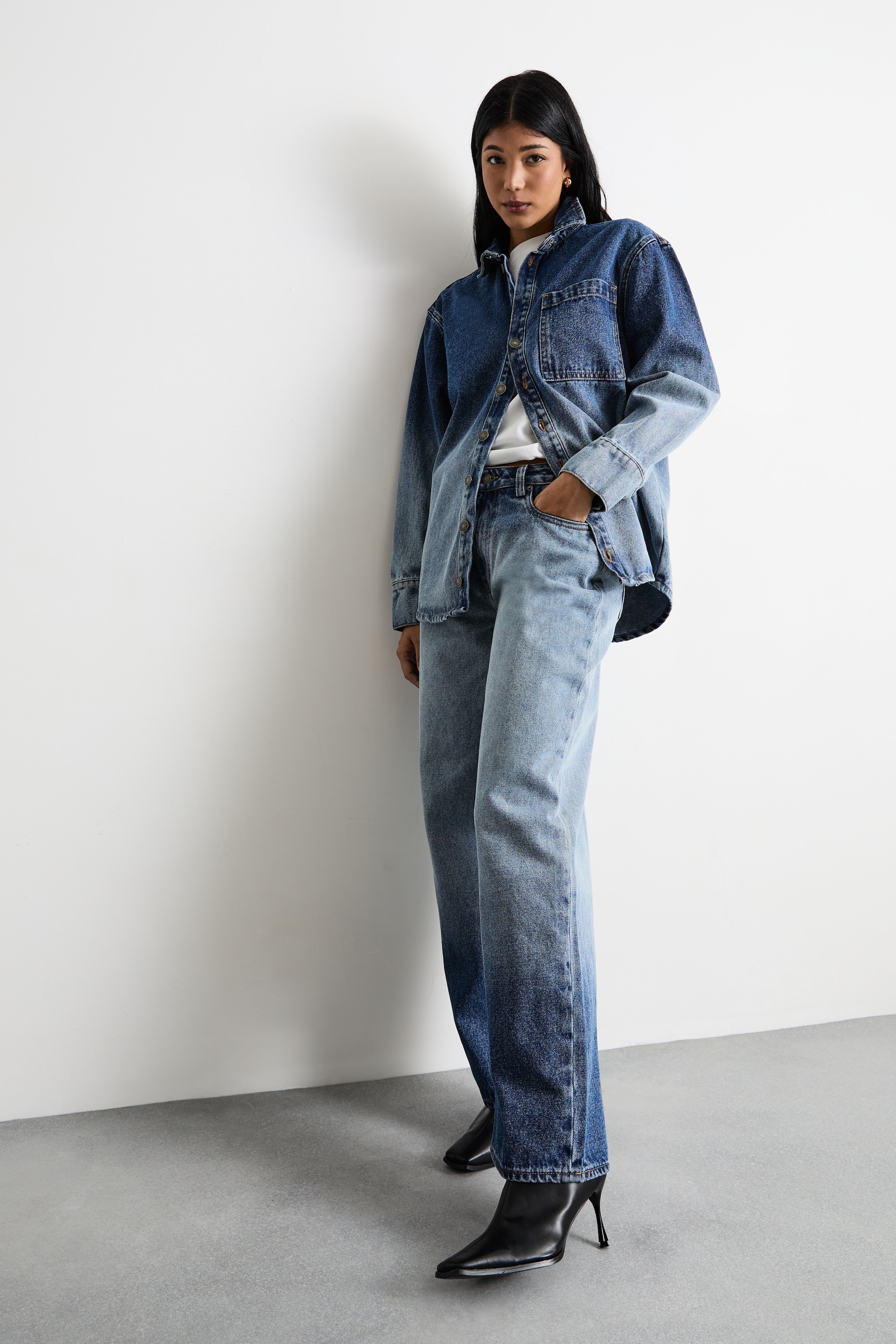 Warehouse Oversized Ombre Denim Shirt Co-ord Mid Blue image 4