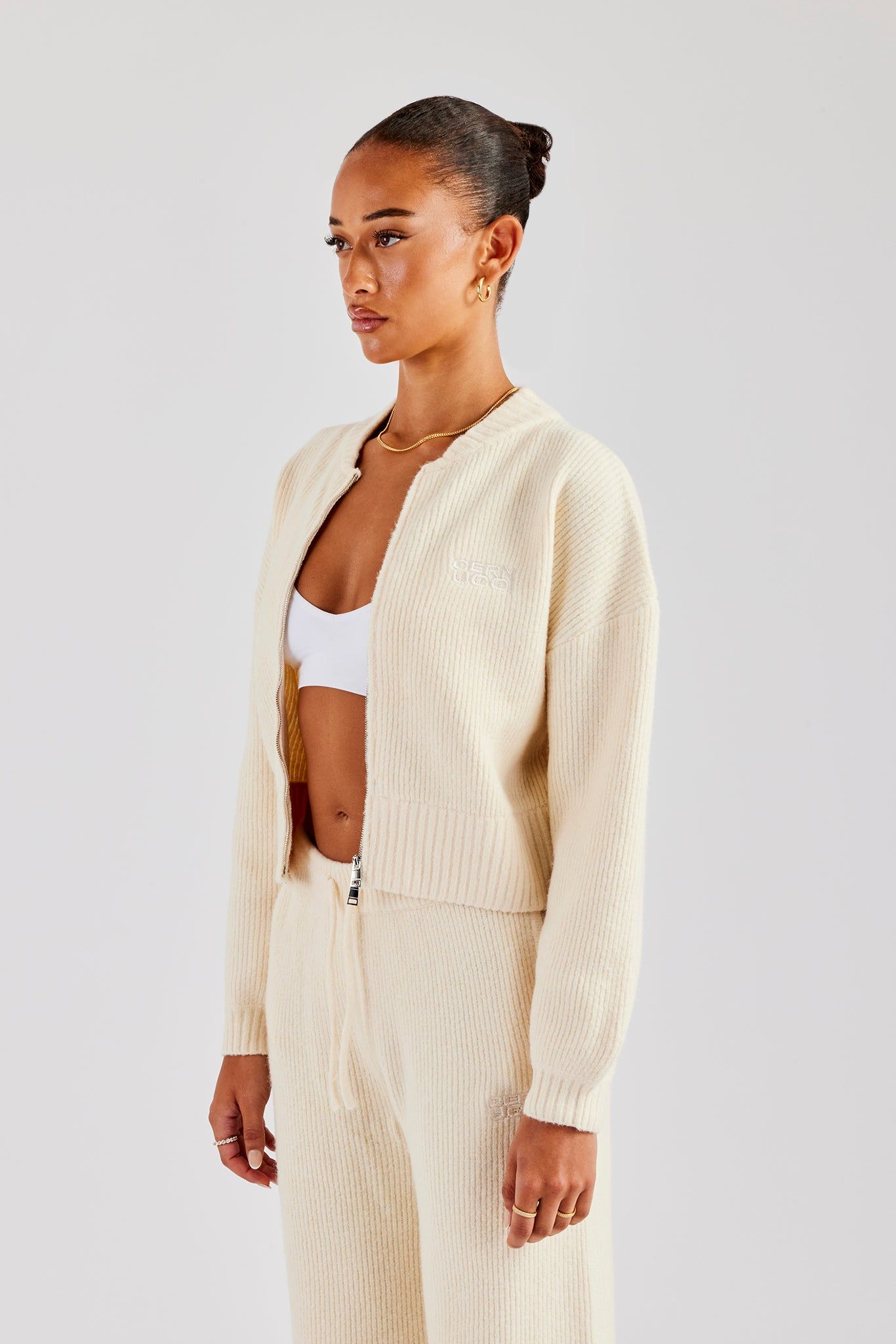 Cernucci Knitted Zip Front Bomber - Oatmeal image 1