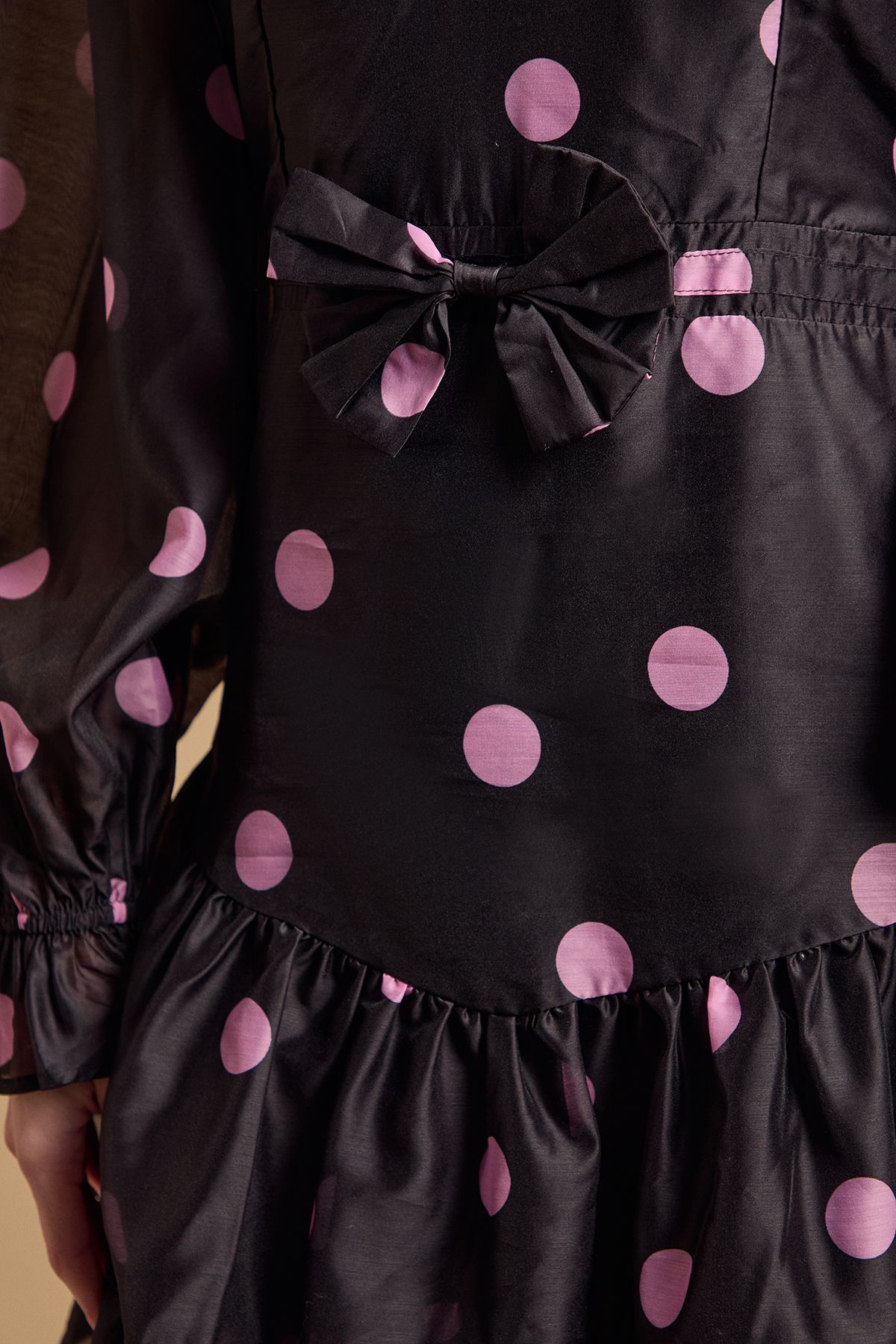 Oasis Tie Neck Ruffle Fit and Flare Mini Dress Black image 5