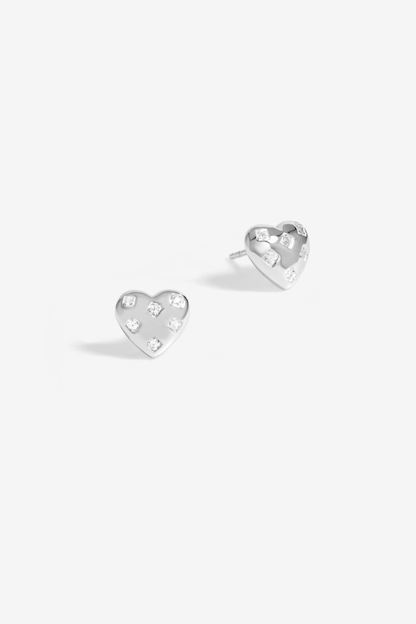 Simply Silver Sterling Silver 925 Cubic Zirconia Scattered Stone Heart Stud Earrings