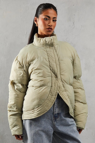 MissPap Ribbed Placket Puffer Coat Green