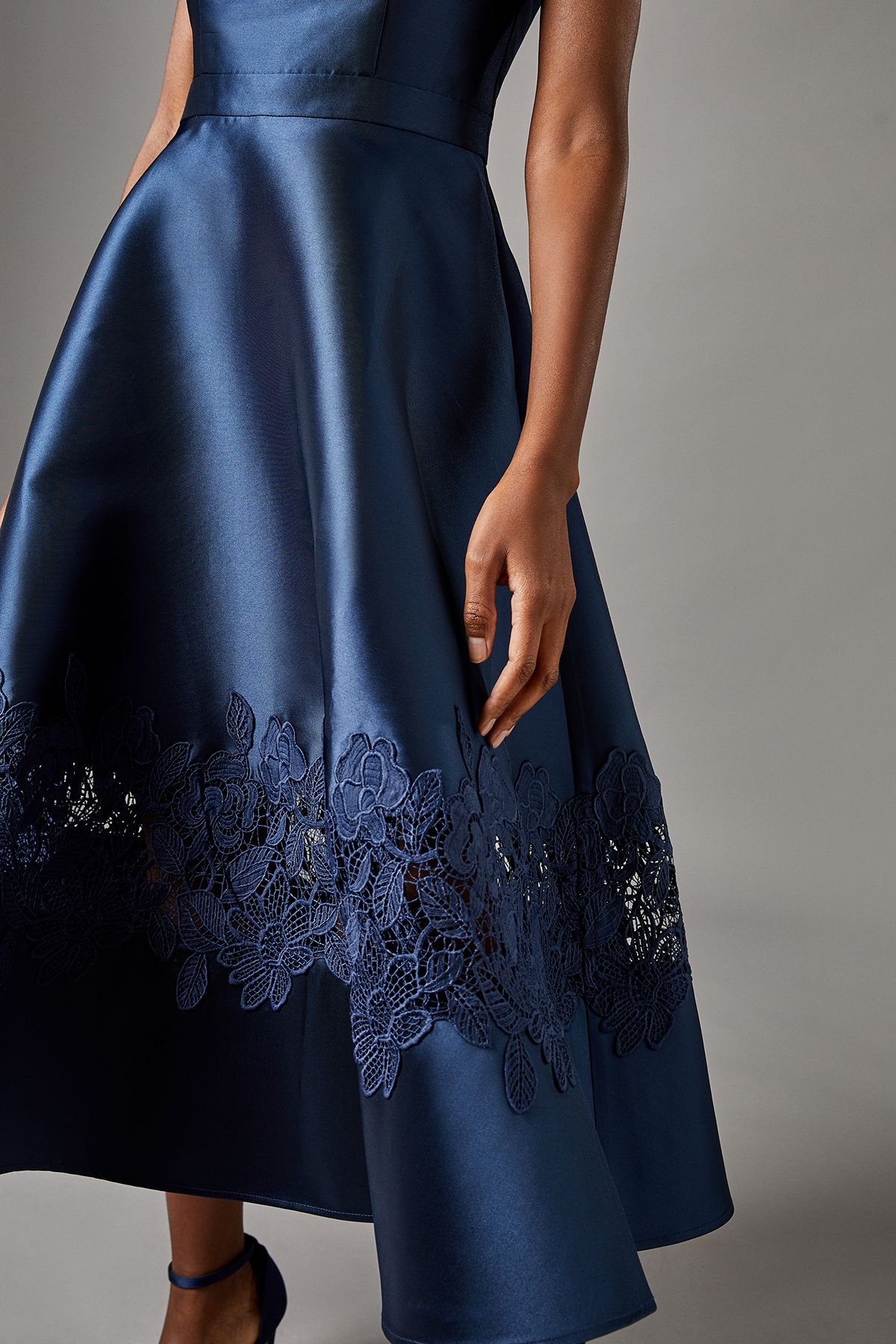 Coast Bardot Twill Midi Dress With Lace Trim Navy image 4