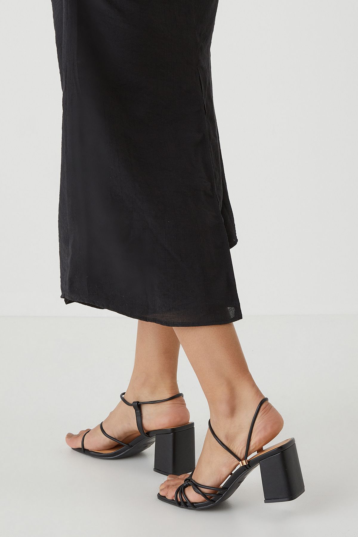 MissPap Leather Look Knot  Medium Block Heel Sandals Black image 4