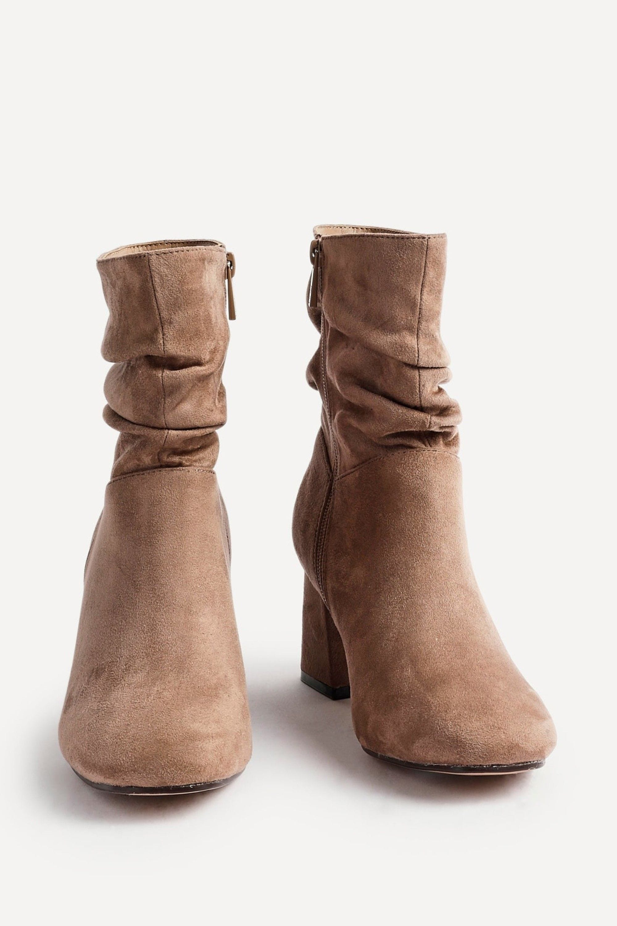 Linzi Zayda Wide Fit Mocha Faux Suede Ruched Heeled Ankle Boot image 3