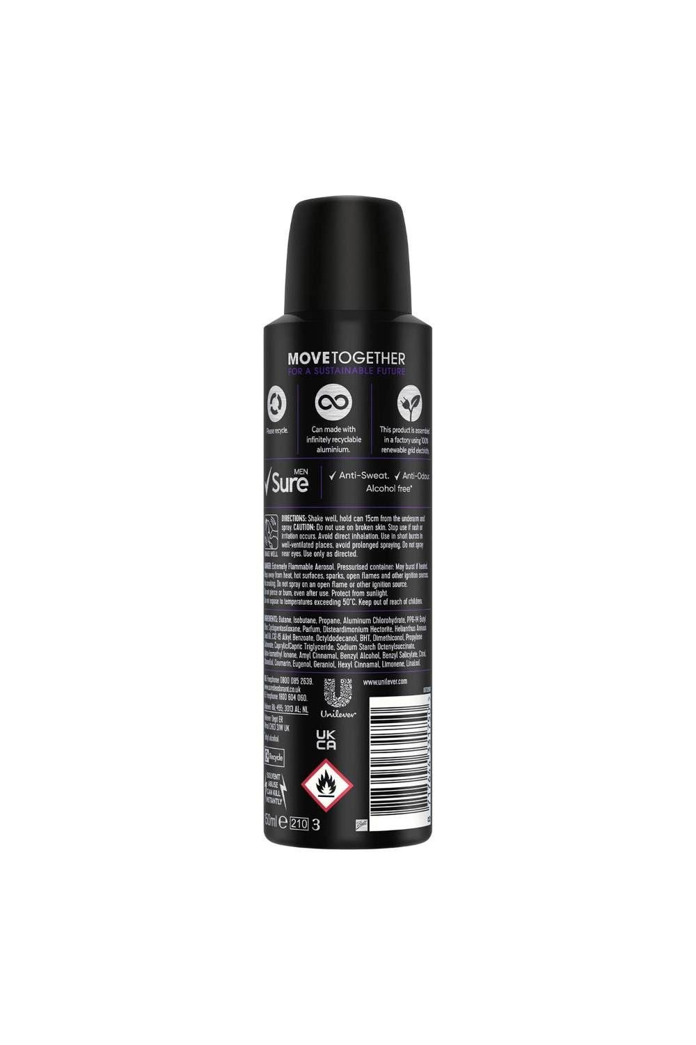 Sure Alcohol-Free Men Motion Sense 'Body Spray Deodorant', 6x150ml image 3