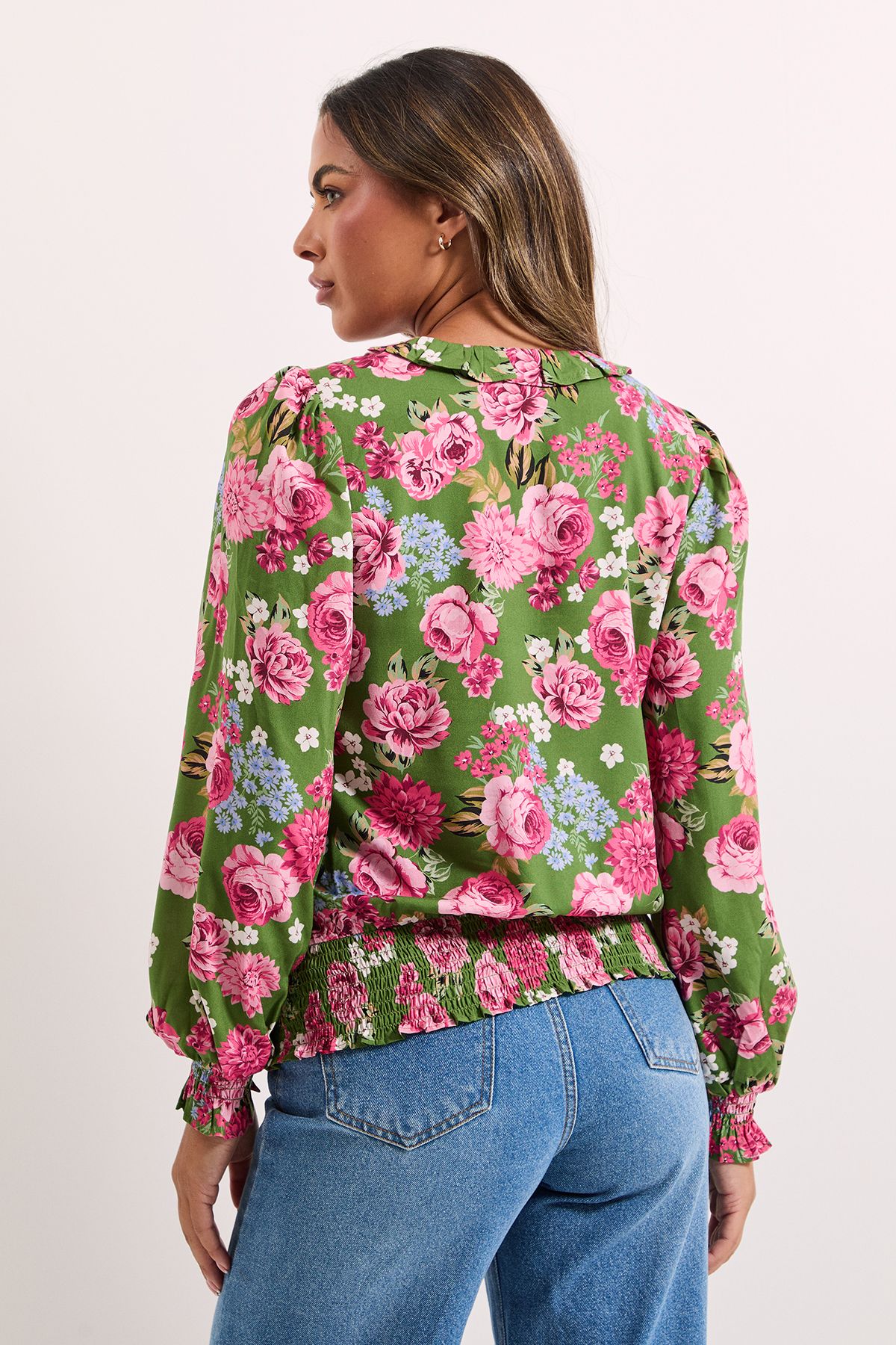 Dorothy Perkins Floral Shirred Hem Tie Front Long Sleeve Top Floral image 4