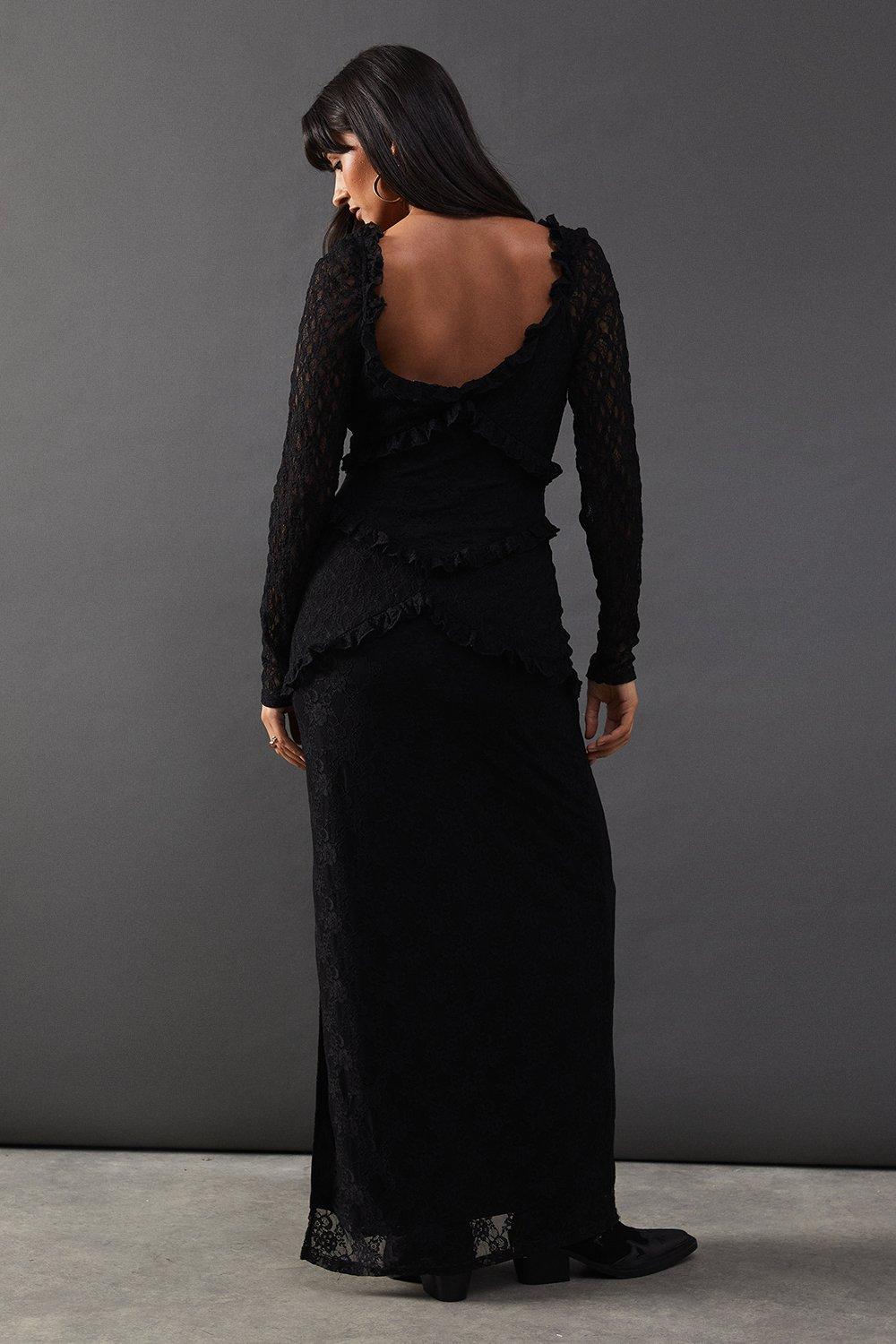 Warehouse Mixed Lace Sweetheart Neck Maxi Dress Black image 3