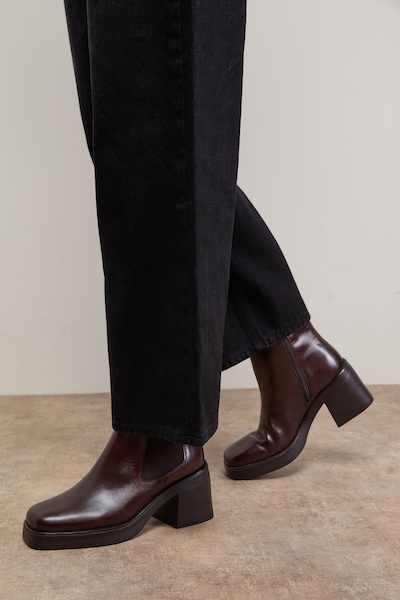 Oasis Barbara Real Leather Chunky High Heeled Chelsea Boots Brown