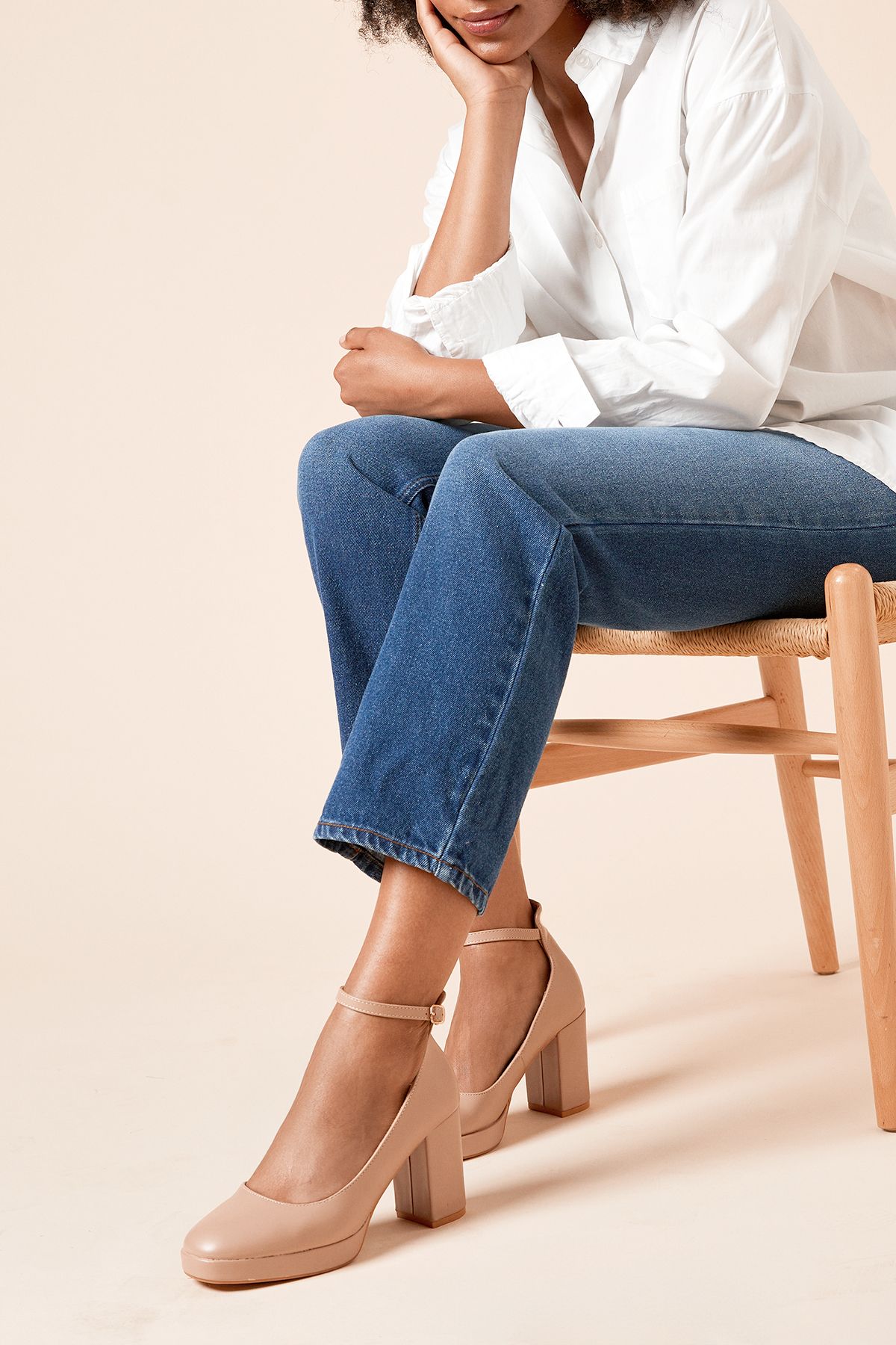 Dorothy Perkins Vanessa Faux Leather Platform Ankle Strap High Block Heel Court Shoes Taupe image 2