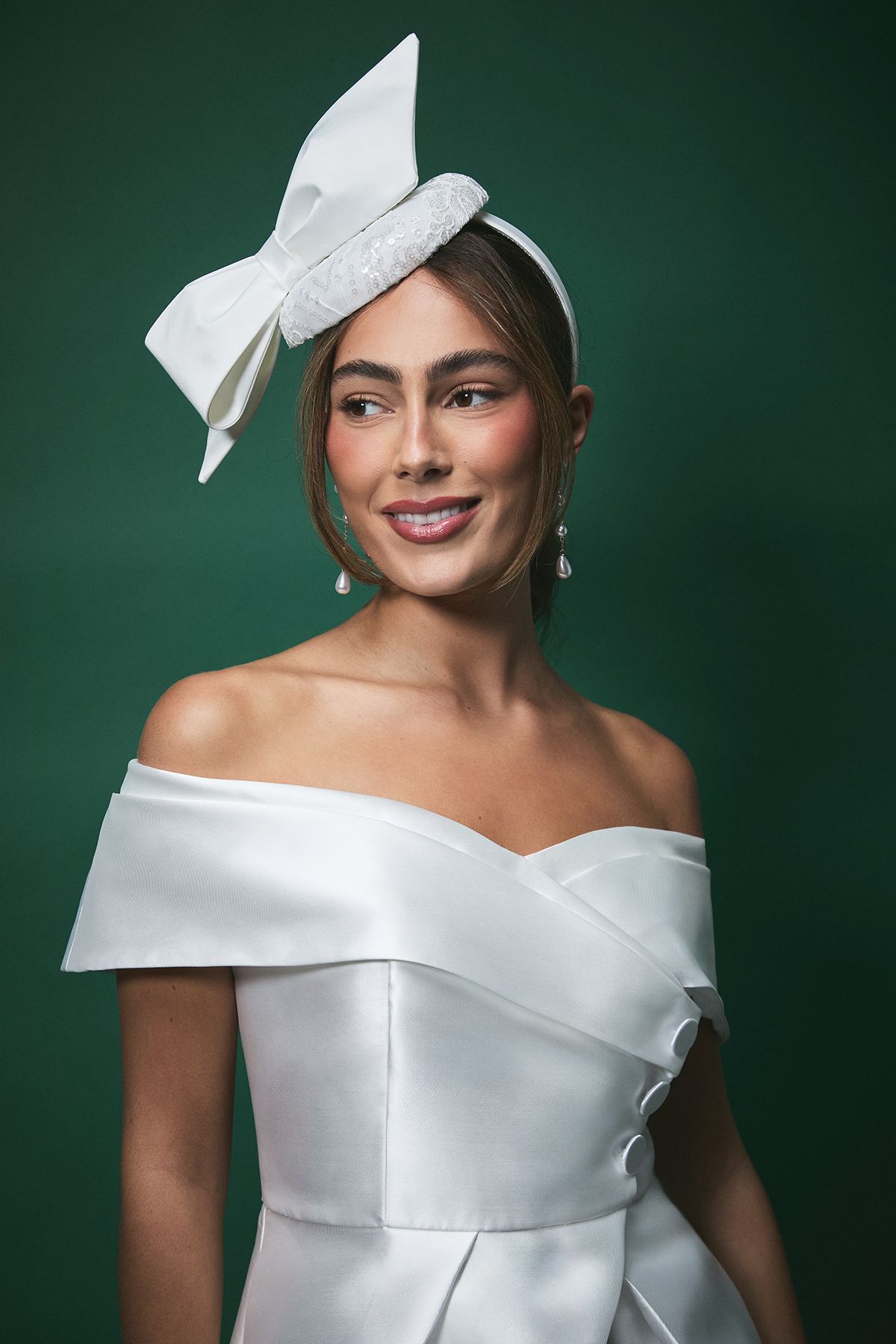 Coast Lisa Tan Bridal Lace Pillbox Fascinator With Bow Ivory image 2