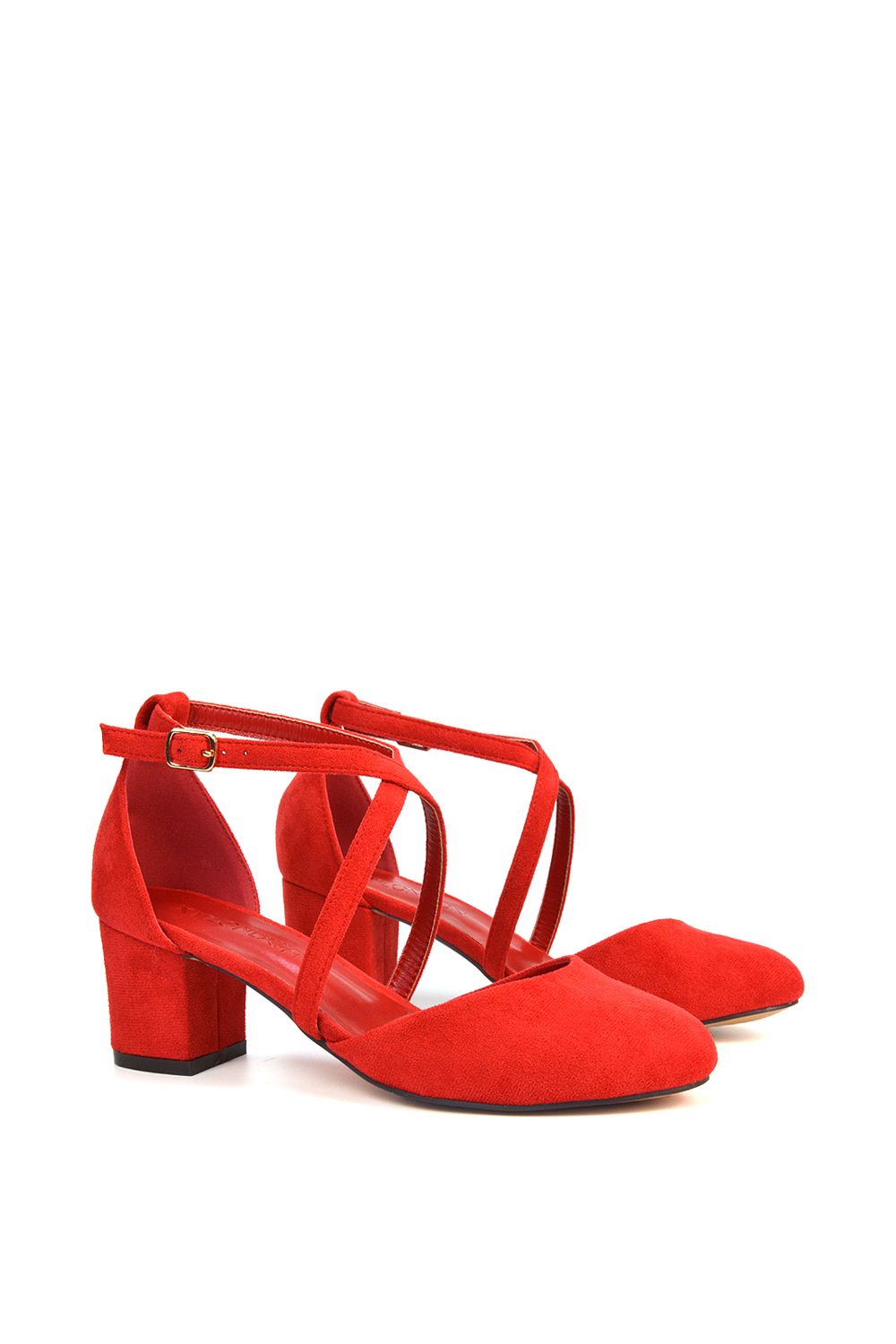 XY London 'Cindy' Strappy Mid Low Block Heel Court Shoes with Ankle Strap image 3