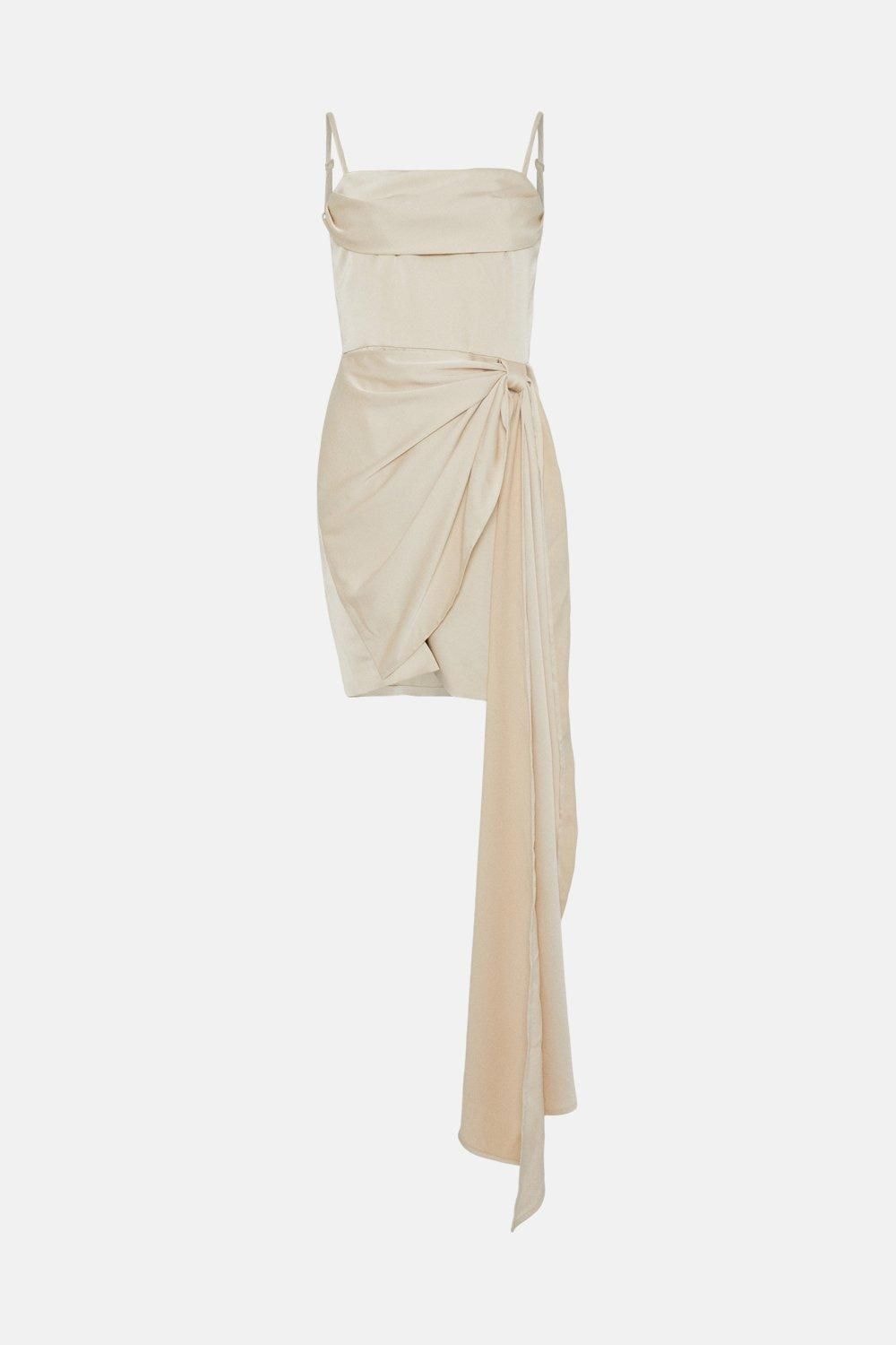 Coast Satin Corset Dress With Floor Length Drape Detail Champagne image 4