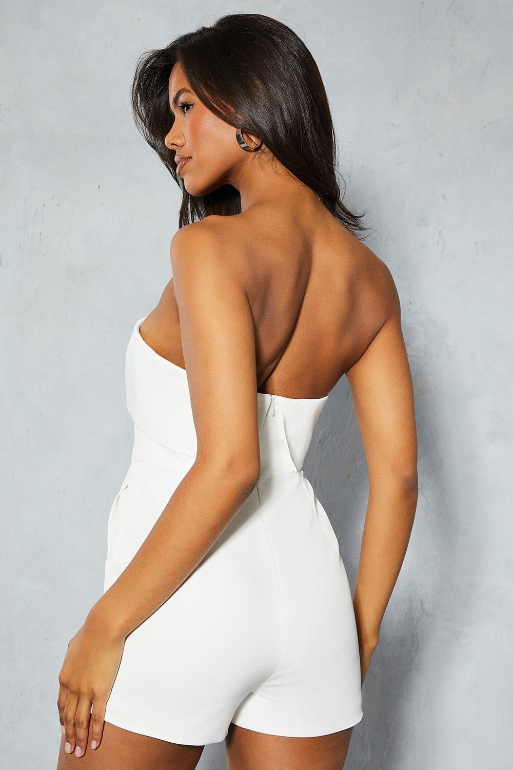 MissPap Fold Over Corset Skort Playsuit Ivory image 3