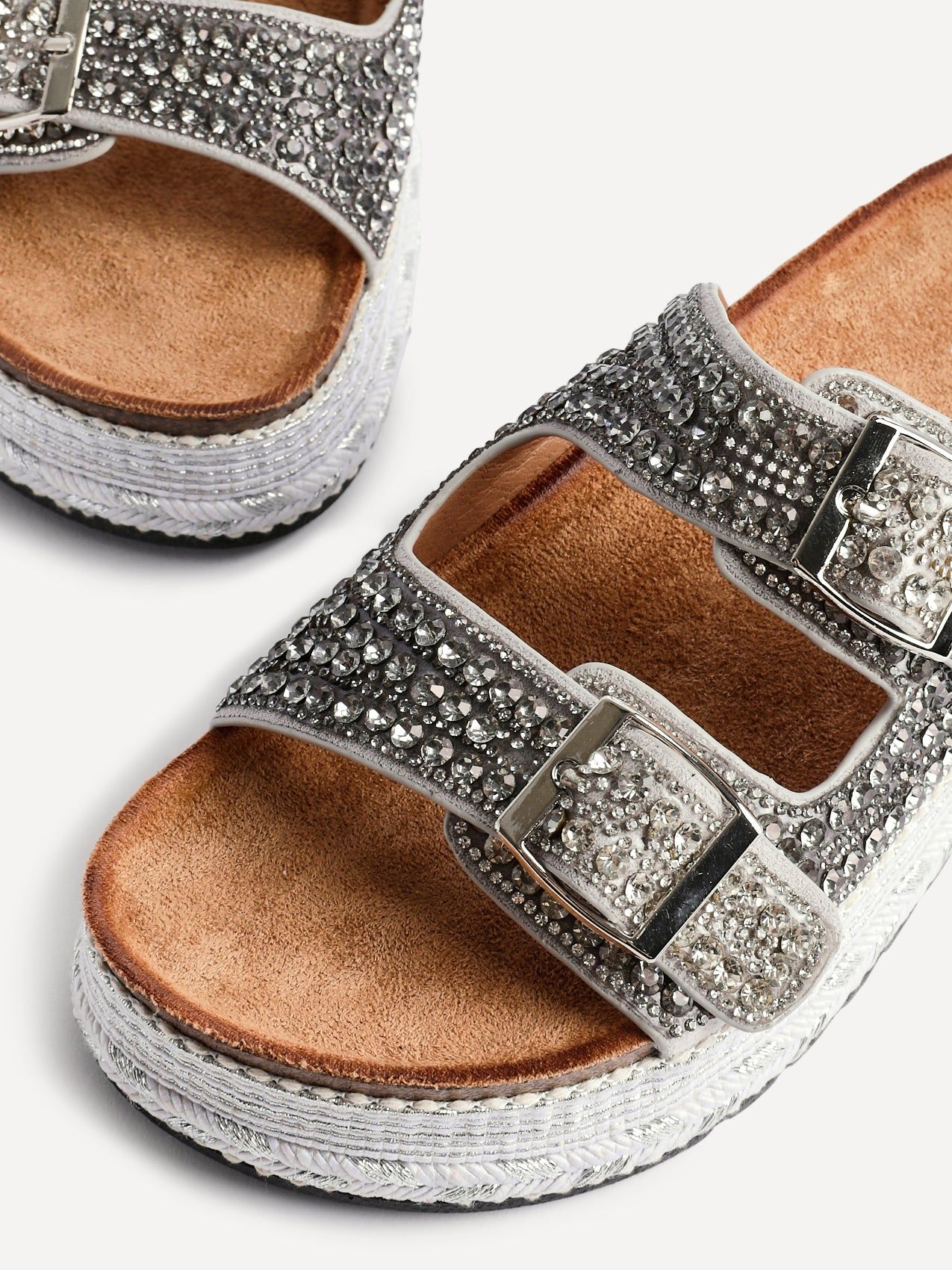 Linzi Glitzy Silver Diamante Double Buckle Flatform Slider Sandal image 5