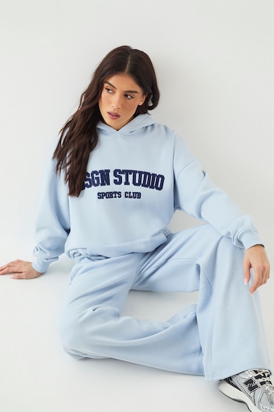 DSGN Studio DSGN Studio Applique Oversized Hoodie Light Blue