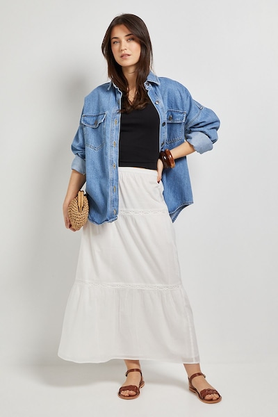 Dorothy Perkins Lace Insert Cotton Midi Skirt White