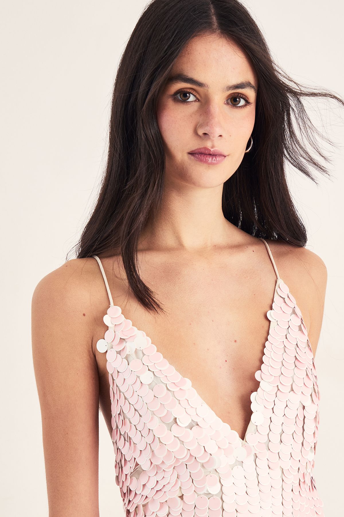 NastyGal Two Layer Disc Embellished Strappy Mini Dress Baby Pink image 3