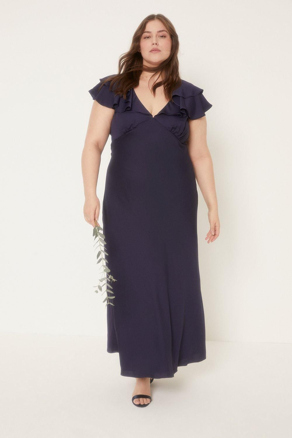 Oasis Curve Frill  Satin Bias Midaxi Dress Navy image 2
