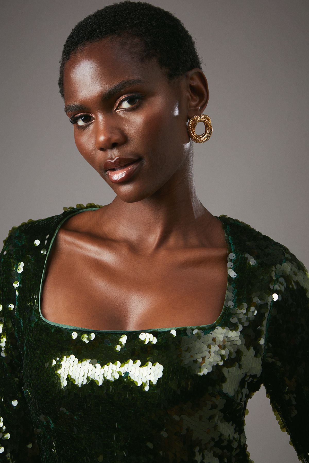 Coast Party Sequin Long Sleeve Pencil Dress With Square Neck Olive image 4