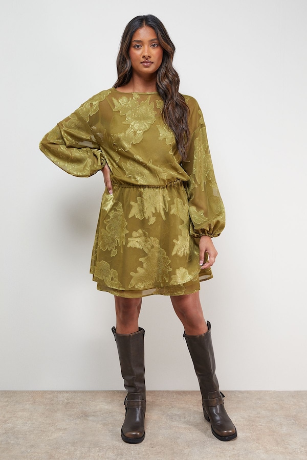 Oasis Boho Tie Sleeve Mini Dress Olive