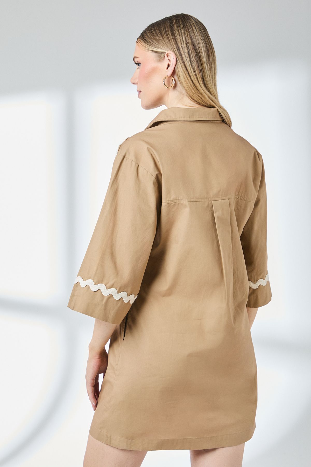 Principles Sand Collared Trim Detail Mini Shirt Dress Sand image 3