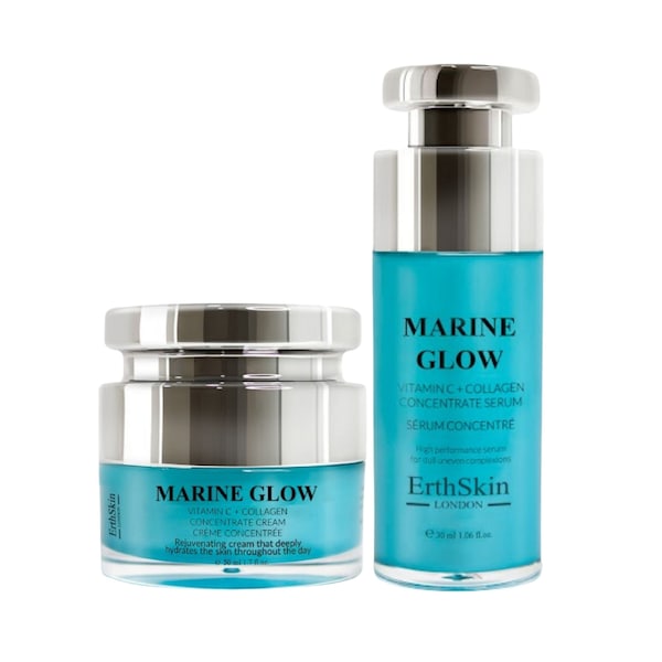 Erth Skin London Marine Glow Set: Vitamin C Serum 30ml + Marine Collagen Cream 50ml