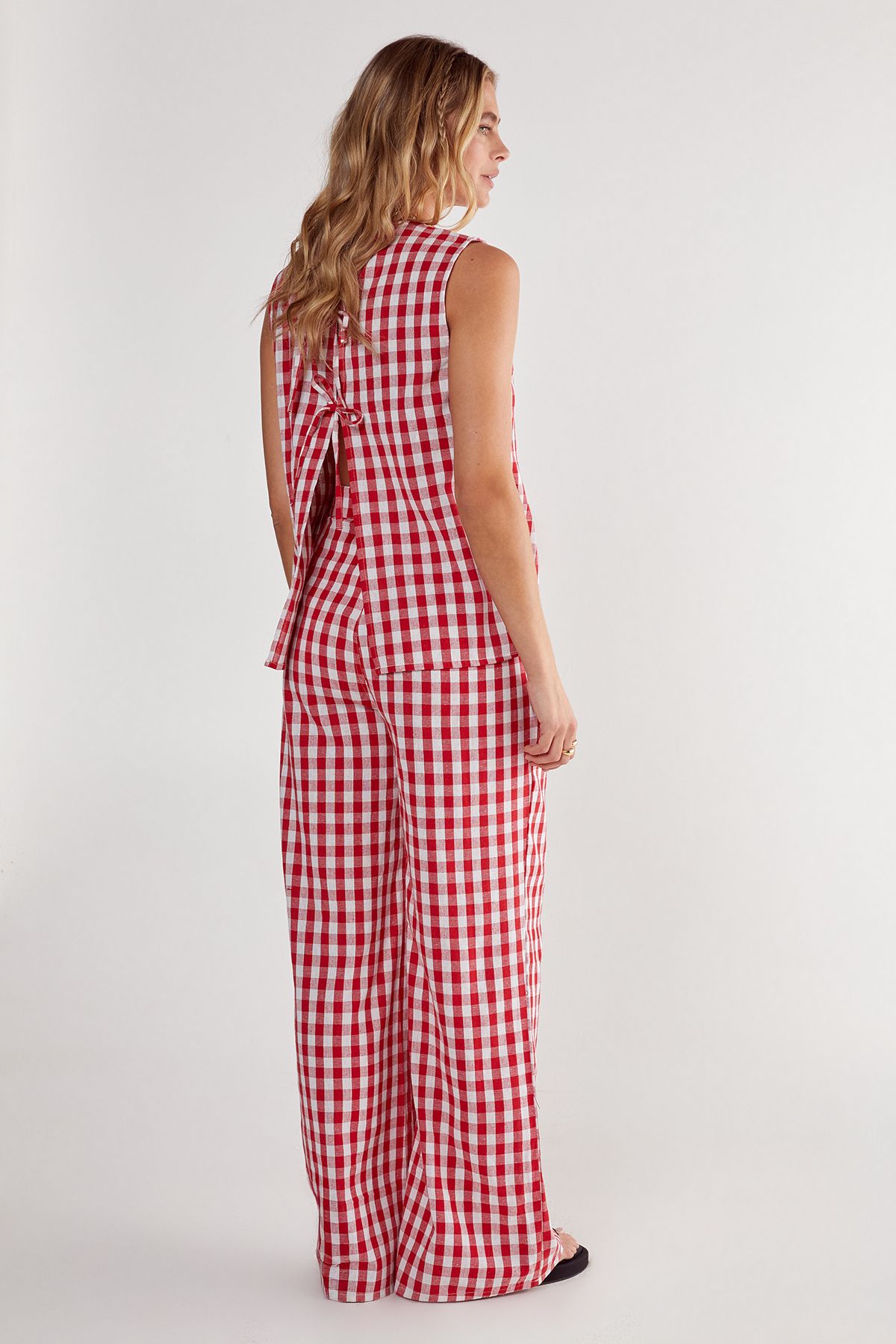 NastyGal Gingham Wide Leg Pants Red image 4