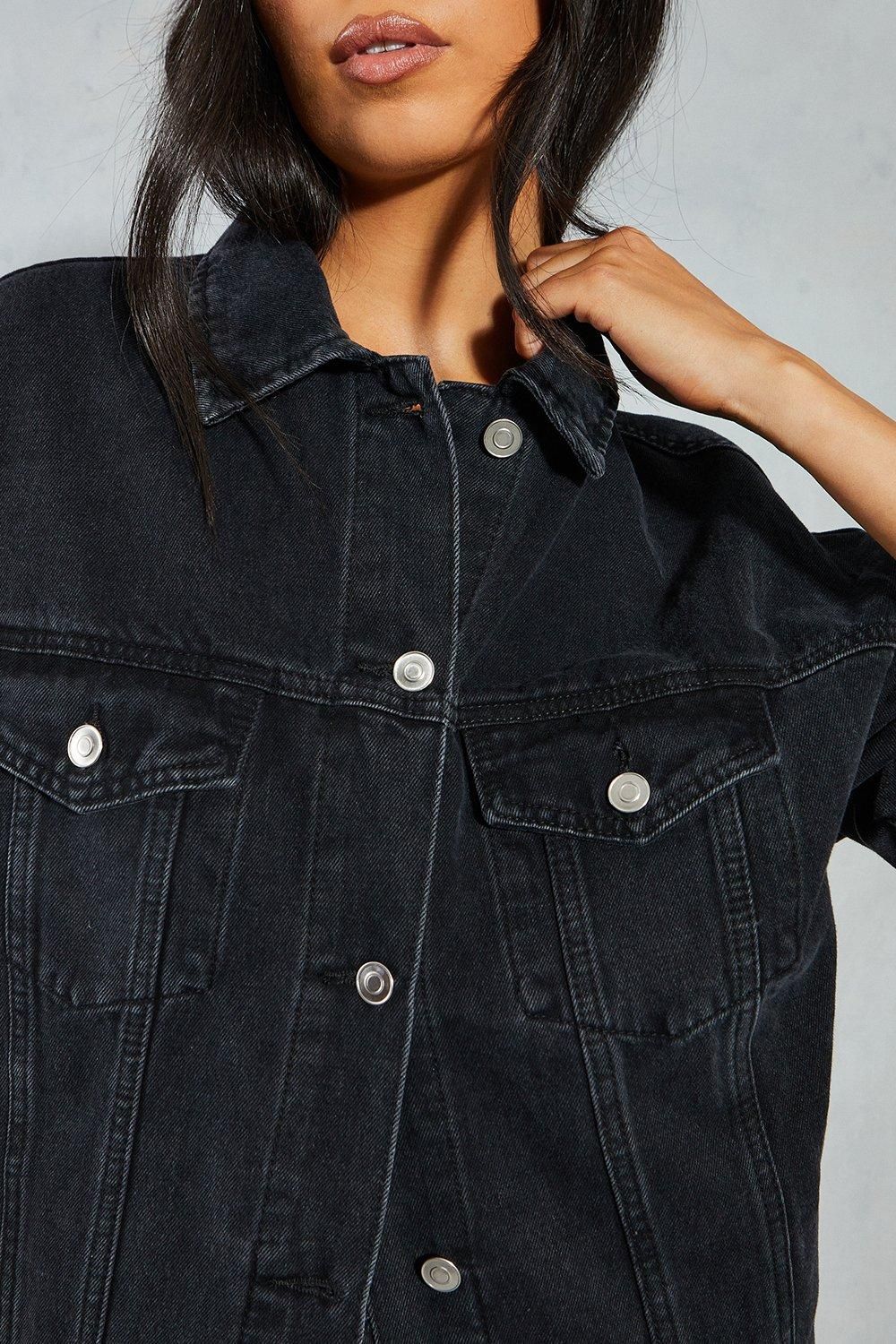MissPap Oversized Denim Jacket Washed Black image 4