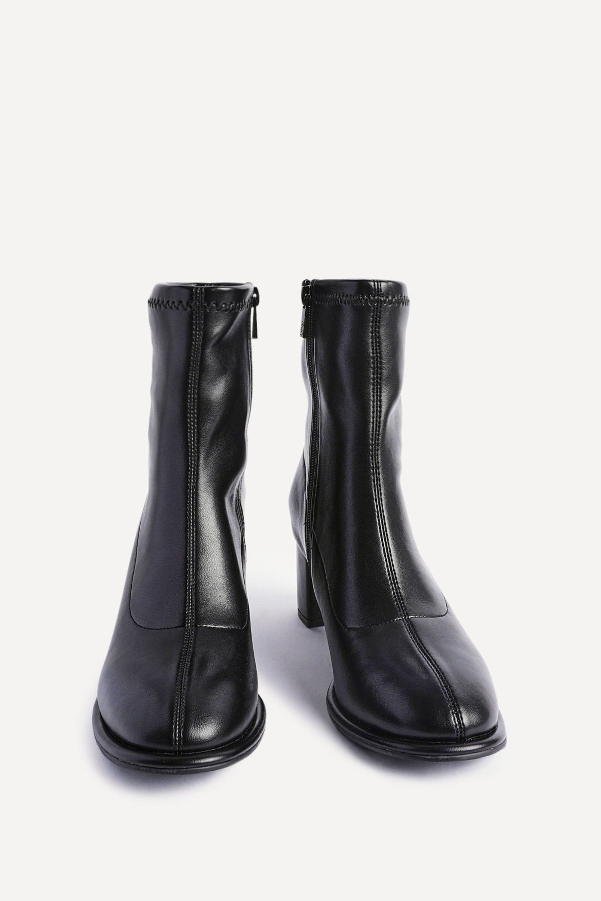 Linzi Rita Black Faux Leather Round Toe Block Heel Sock Boot image 3