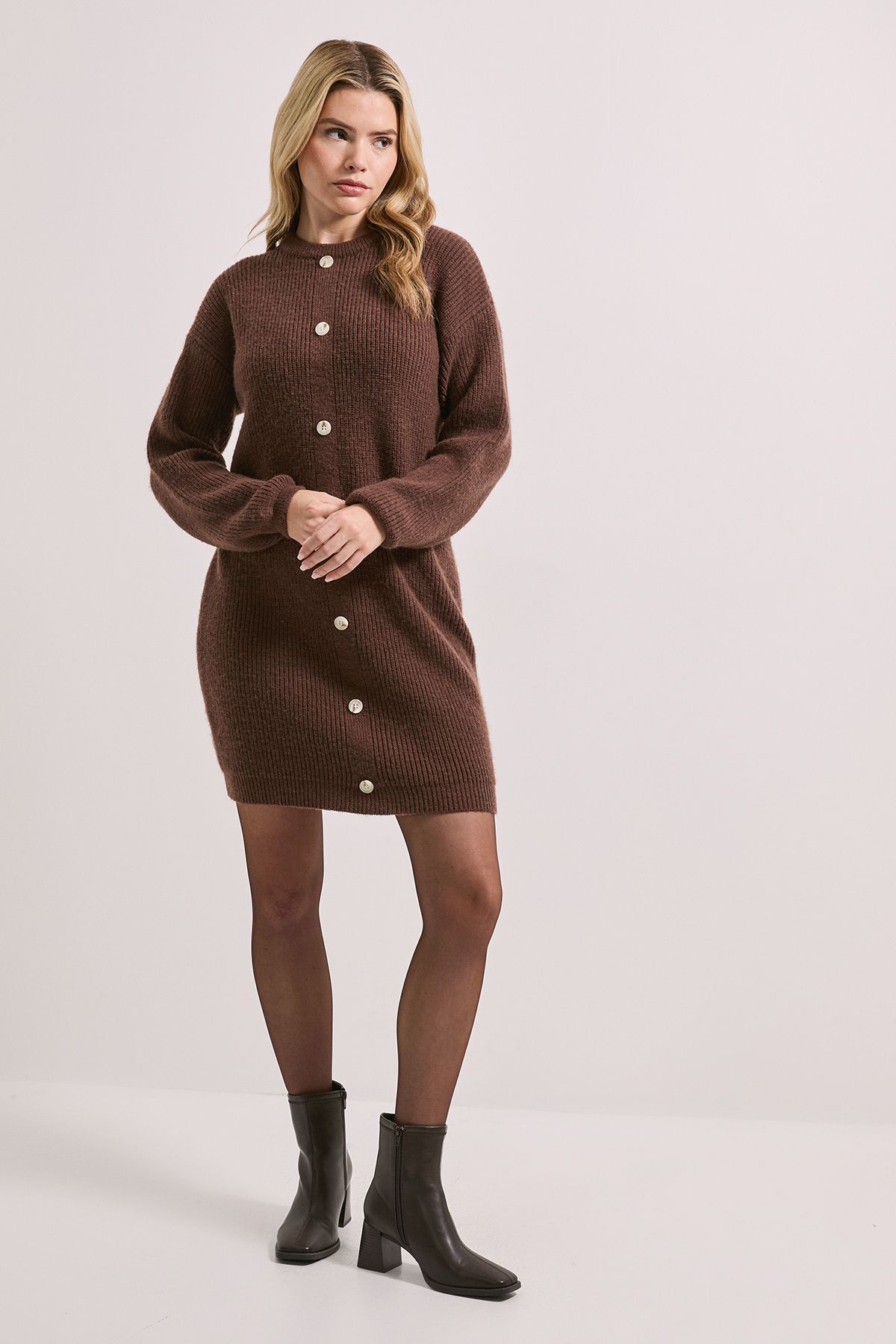 Dorothy Perkins Chocolate Button Down Knitted Dress Chocolate image 2