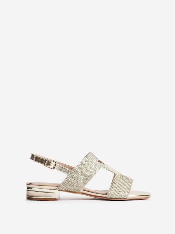 Linzi Reeva Gold Woven Slingback Low Block Heeled Sandals