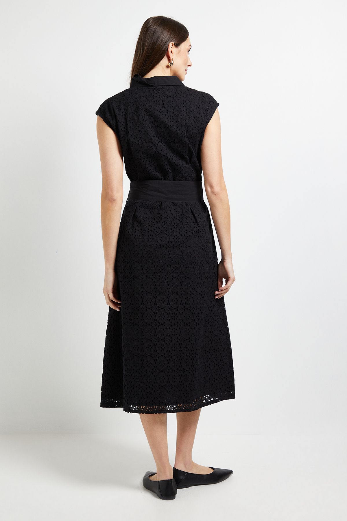 Principles Black Broderie Tie Waist Midi Shirt Dress Black image 3