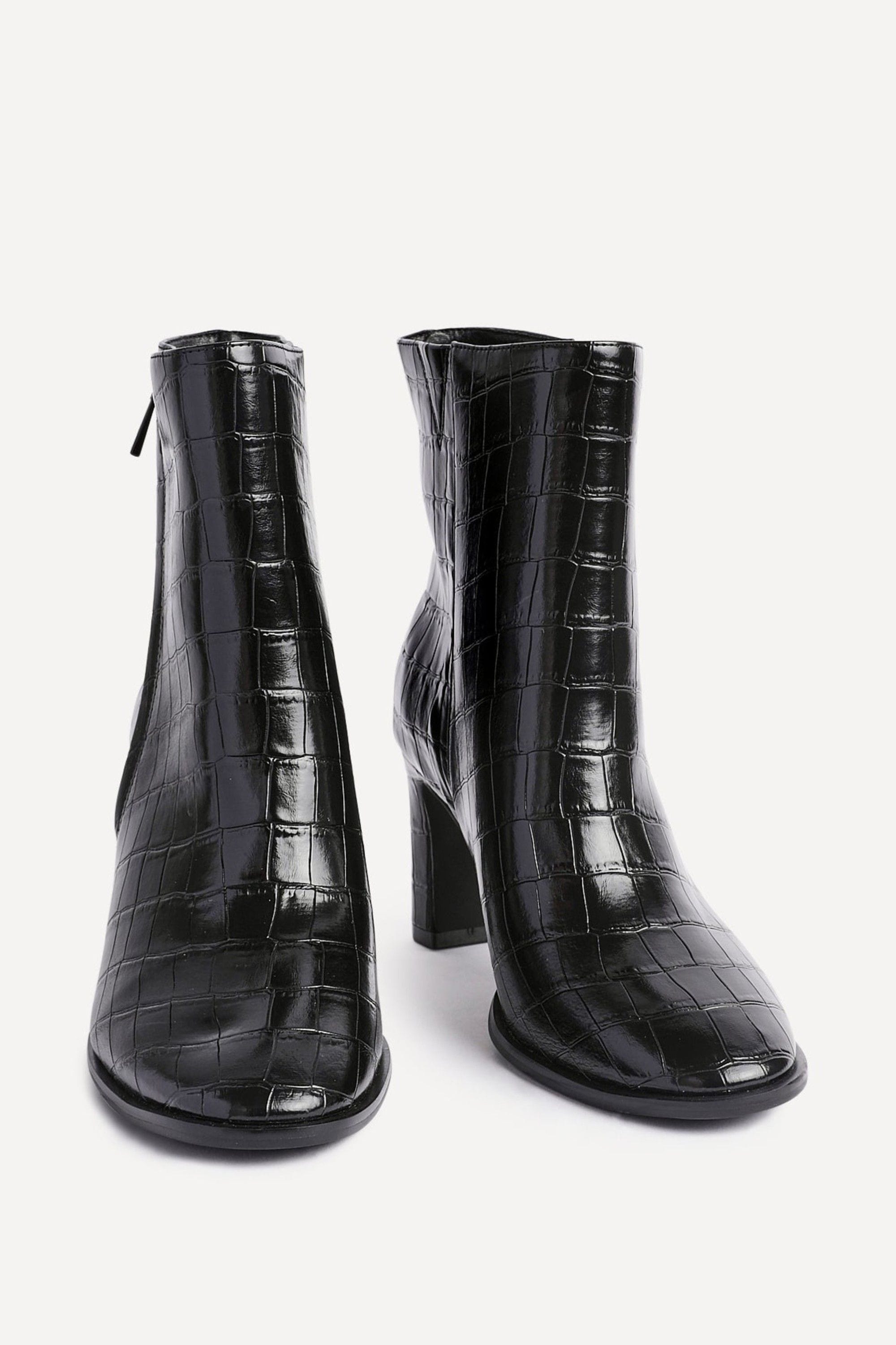 Linzi Jonas Black Faux Croc Patent Leather Block Heel Ankle Boot image 3