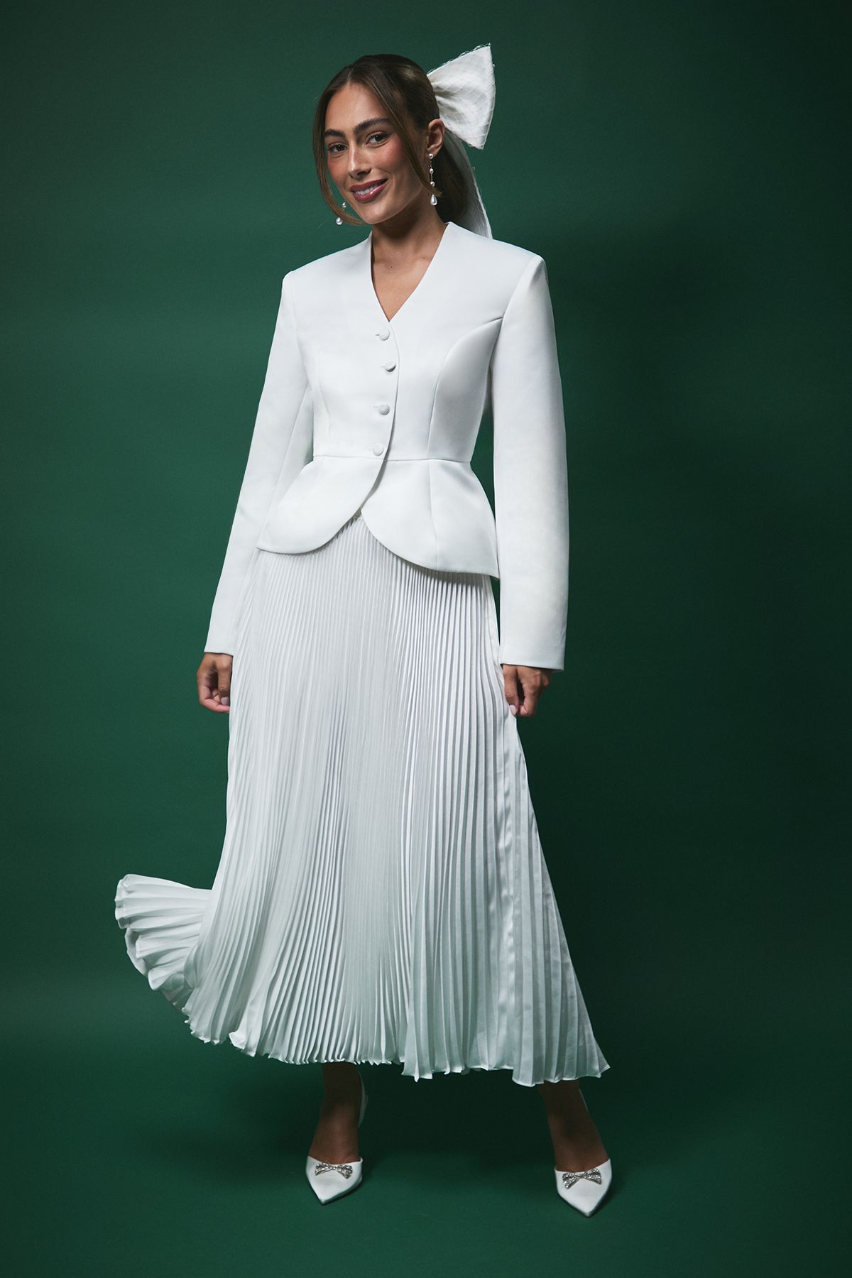 Coast Lisa Tan Waisted Peplum Hem Jacket White image 2