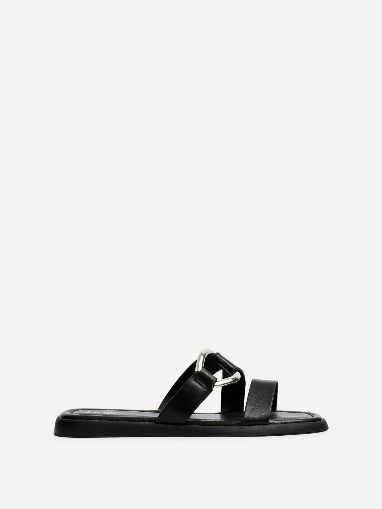 Linzi Cassandra Black Faux Leather Double Strap Sandal image 1