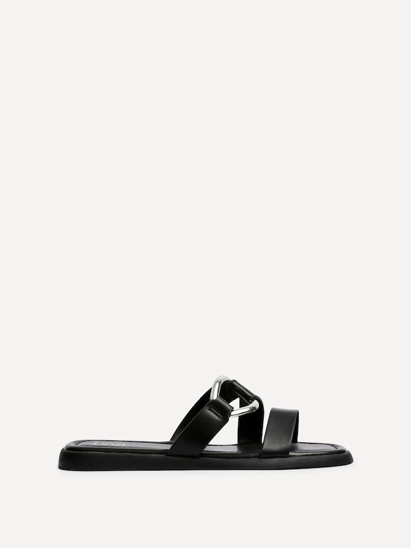 Linzi Cassandra Black Faux Leather Double Strap Sandal