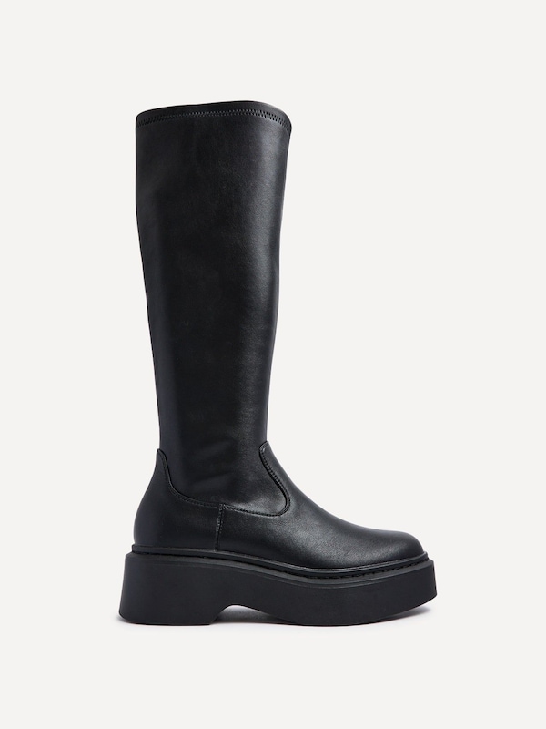Linzi Bruna Black Faux Leather High Leg Stretch Boot