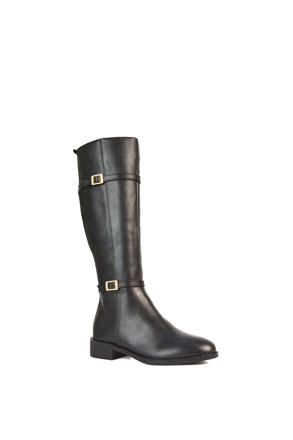 XY London 'Ellis' Flat Heel Stretch Knee High Long Boots With Buckle Details image 2