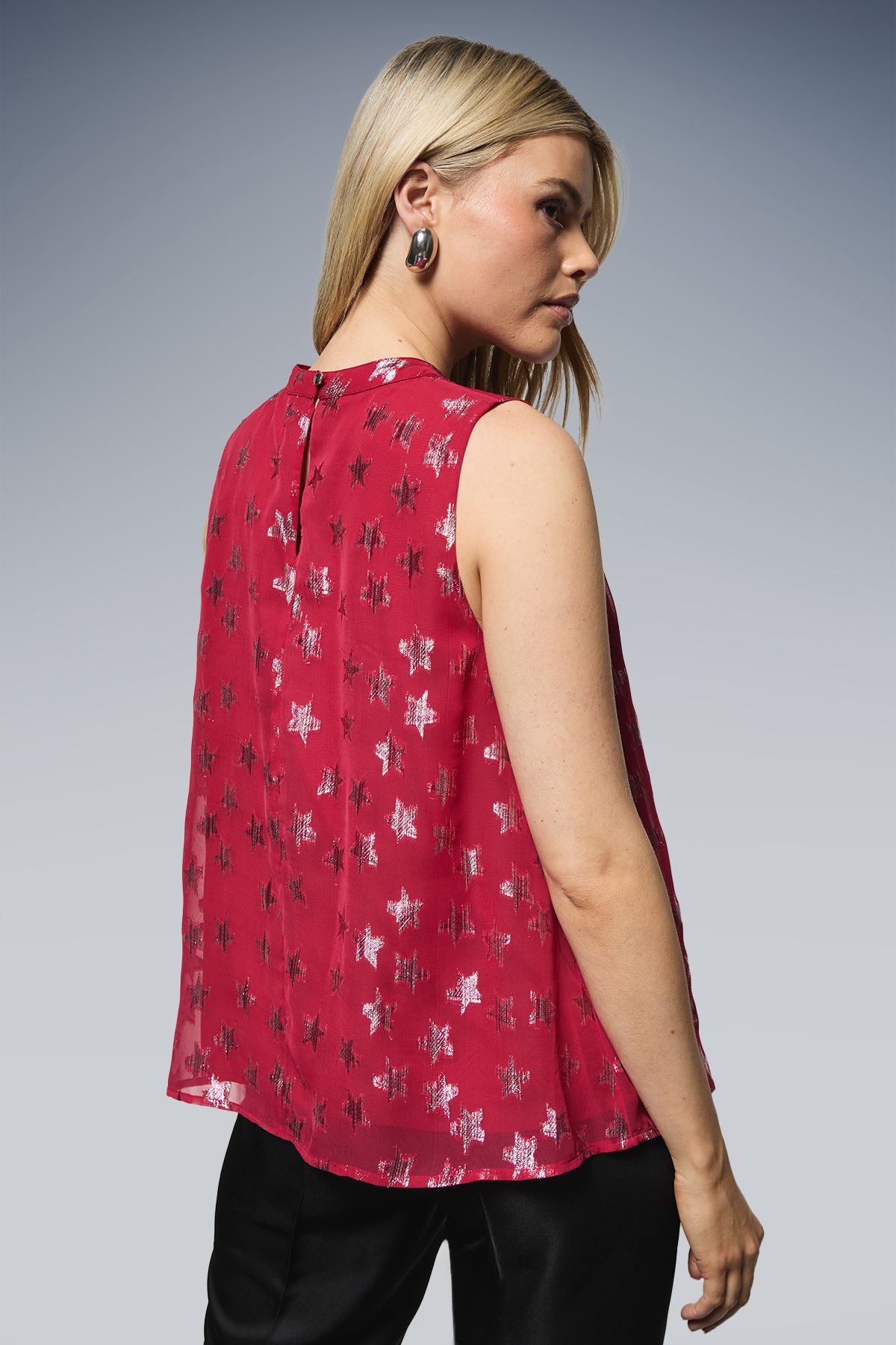 Dorothy Perkins DP Luxe Star Jacquard Keyhole Sleeveless Top Red image 3
