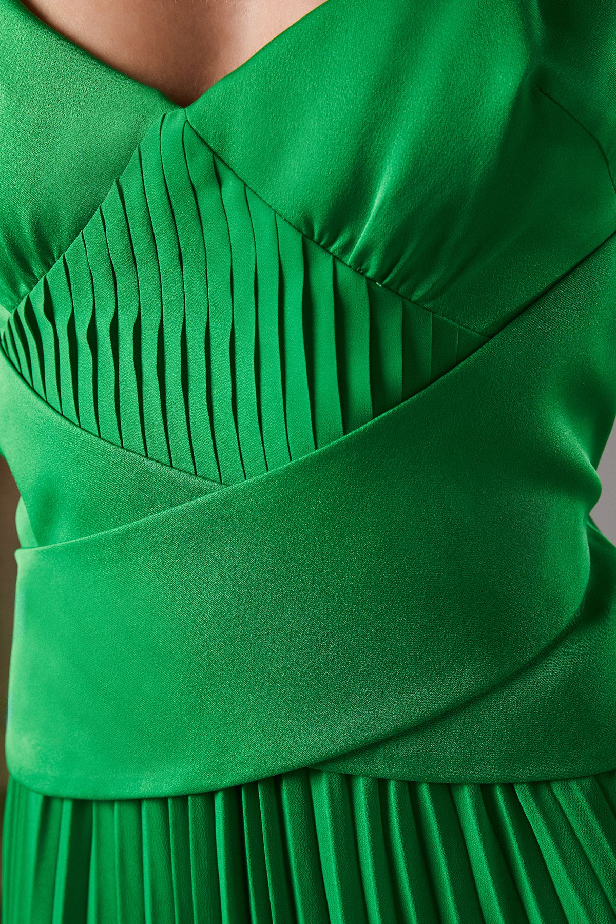 Coast Lisa Tan Peplum Cross Detail Pleated Midi Dress Green image 5
