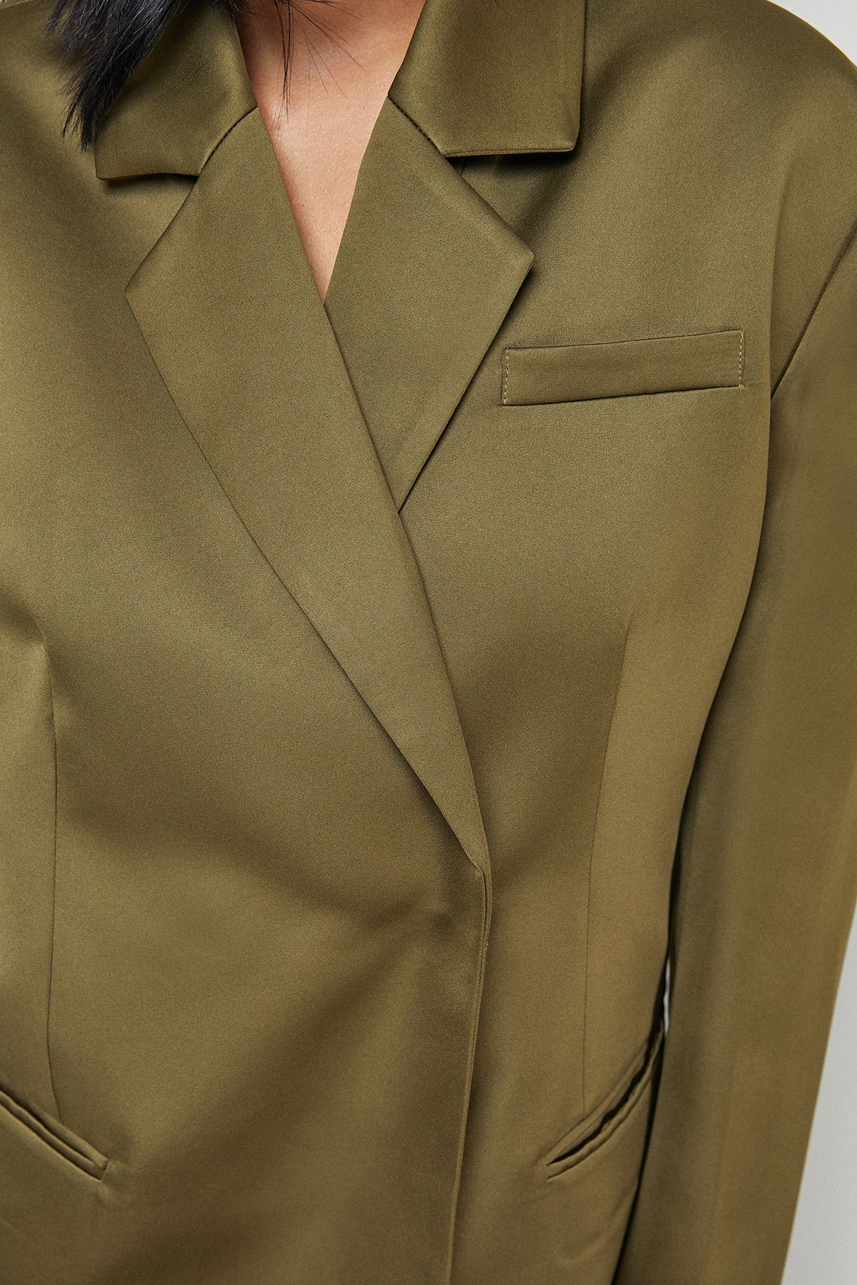 Warehouse Premium Satin Oversized Blazer Co-ord Olive image 5