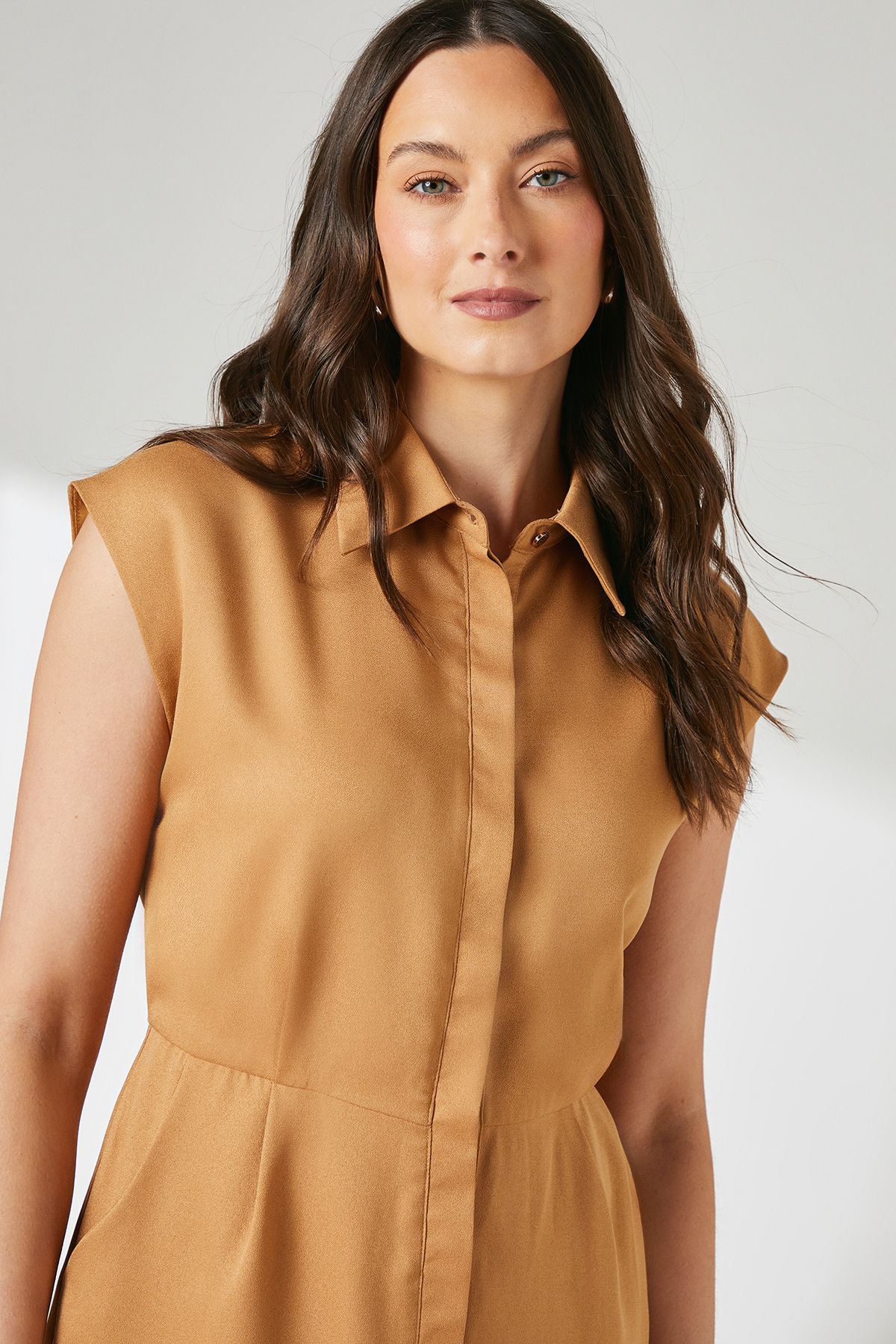 Principles Camel Column Crepe Shirt Dress Camel image 5