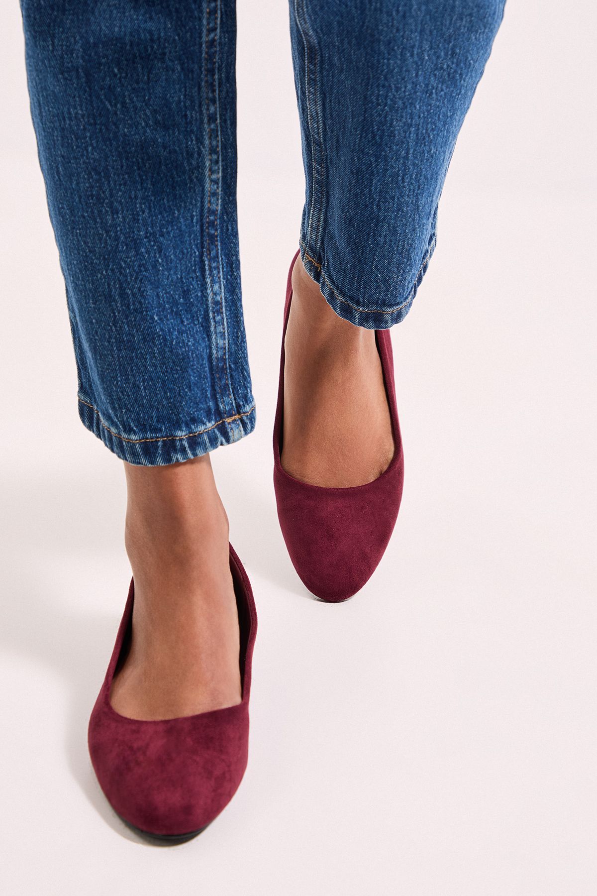 Dorothy Perkins Polly Faux Suede Low Block Heel Ballerinas Burgundy image 2