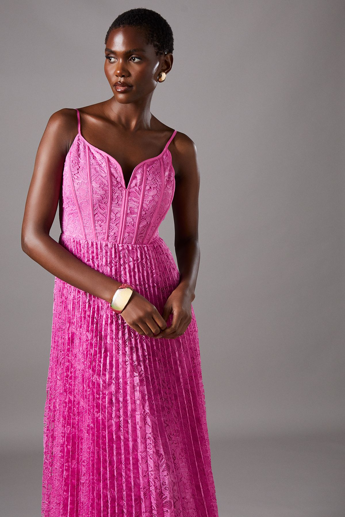 Coast Lace Pleated Maxi Dress Pink image 2